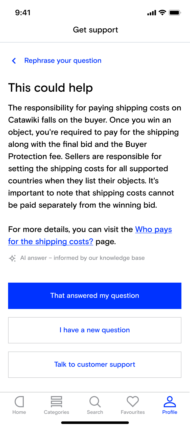AI-generated support answer on mobile