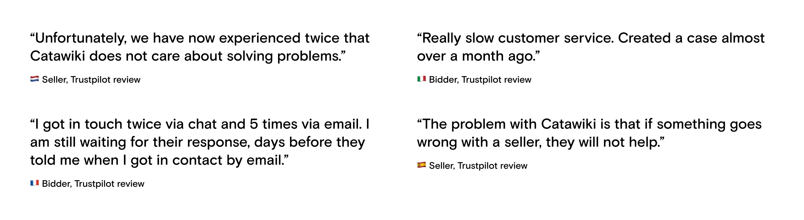 Trustpilot reviews describing slow response times and unresolved cases