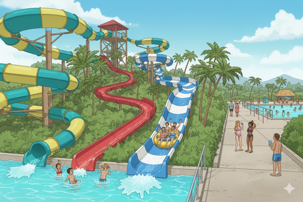 Illustration of a water slide, representing traditional, fixed-path user flows