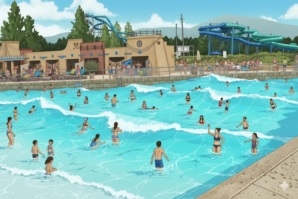 Illustration of a wave pool, representing unpredictable, nonlinear AI-driven conversations
