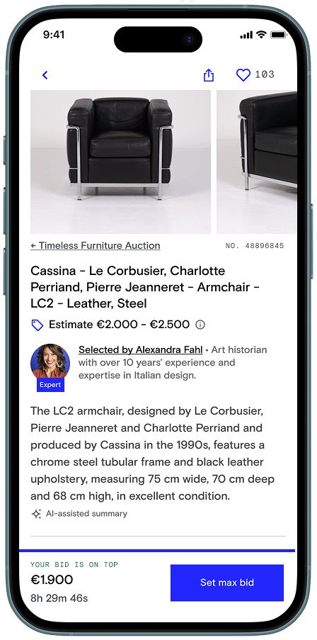 Object detail page auction timer before the redesign, showing a static countdown label
